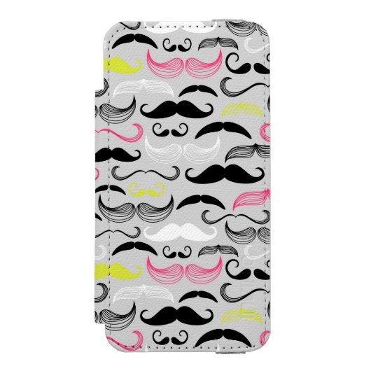 Mustache patroon, retro-stijl incipio iPhone portemonnee hoesje (Voorkant Agenda)