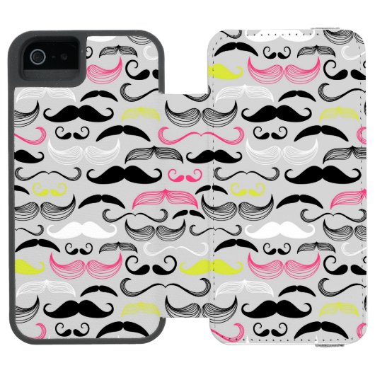 Mustache patroon, retro-stijl incipio iPhone portemonnee hoesje (Agenda Open)