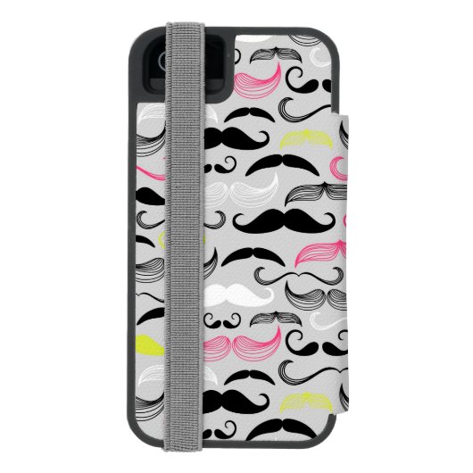 Mustache patroon, retro-stijl incipio iPhone portemonnee hoesje (Agenda Achterkant)