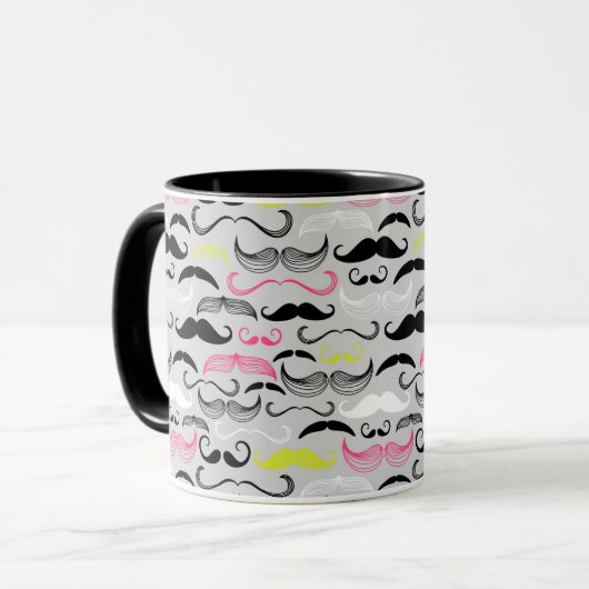 Mustache patroon, retro-stijl mok (Voorkant links)