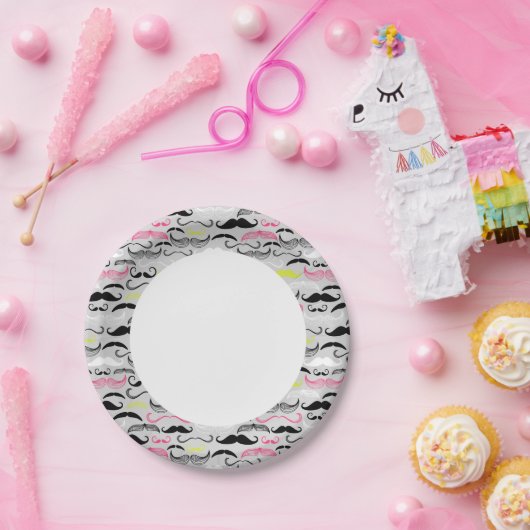 Mustache patroon, retro-stijl papieren bordje (Feest)