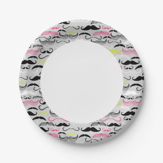 Mustache patroon, retro-stijl papieren bordje (Voorkant)
