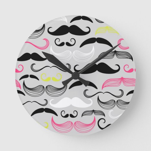Mustache patroon, retro-stijl ronde klok (Voorkant)