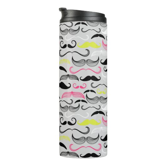 Mustache patroon, retro-stijl thermosbeker (Geroteerd rechts)