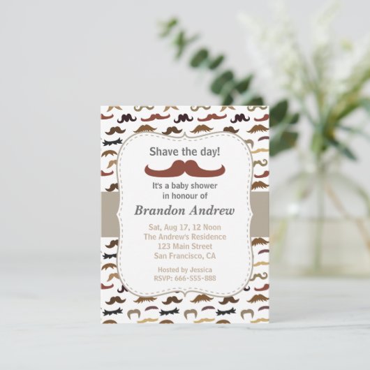 Mustache Pattern Boy Baby shower Party Kaart (Staand voorkant)
