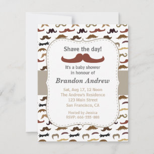 Mustache Pattern Boy Baby shower Party Kaart