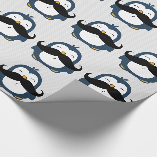 Mustache Penguin Cartoon Cadeaupapier (Hoek)