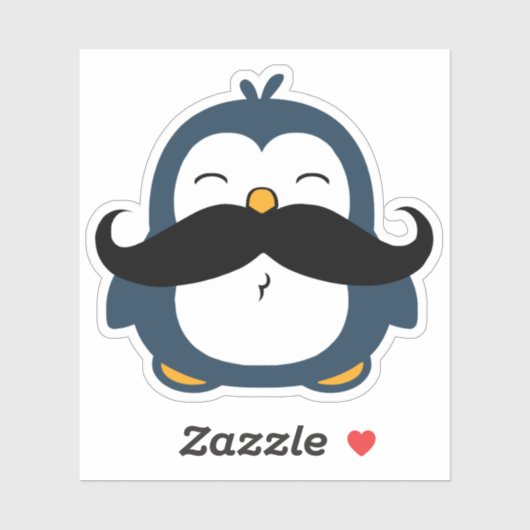 Mustache Penguin Contour Cut Sticker (Vel)