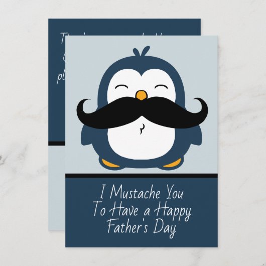 Mustache Penguin Grand Vaderdag | Blauw (Voorkant / Achterkant)