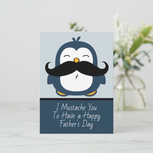 Mustache Penguin Grand Vaderdag | Blauw (Staand voorkant)