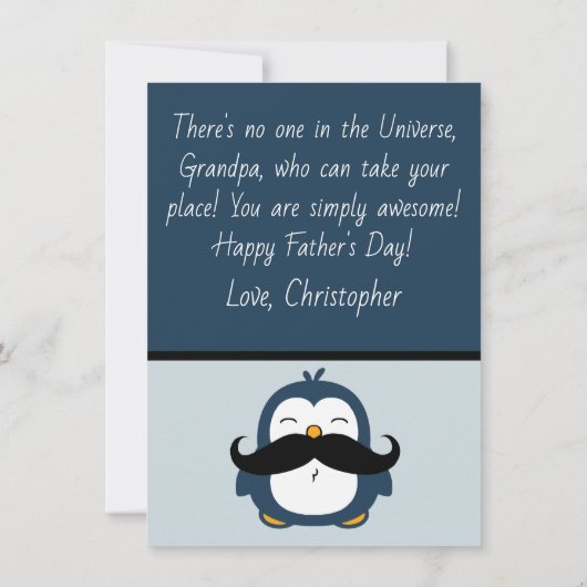 Mustache Penguin Grand Vaderdag | Blauw (Achterkant)