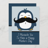 Mustache Penguin Happy Moederdag Kaart (Voorkant / Achterkant)