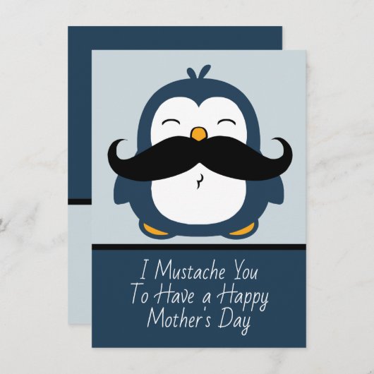 Mustache Penguin Happy Moederdag Kaart (Voorkant / Achterkant)