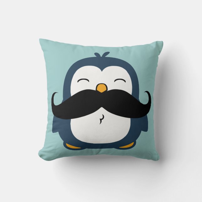 Mustache Penguin Kussen (Voorkant)