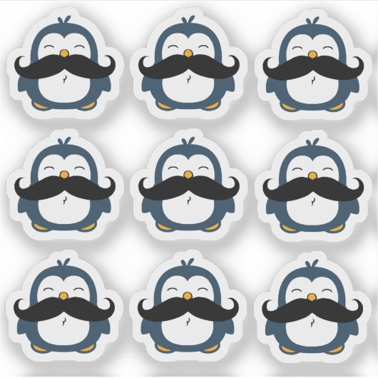 Mustache Pinguïn Set Contour Cut Sticker (Voorkant)