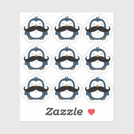 Mustache Pinguïn Set Contour Cut Sticker (Vel)