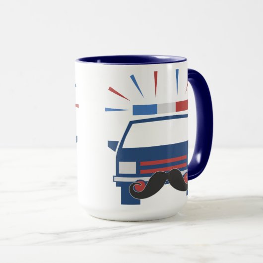 Mustache Politie mok - kies stijl en kleur (Voorkant rechts)