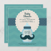Mustache Polka Dot Blauwgroen Baby shower Kaart (Voorkant / Achterkant)