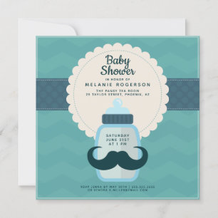Mustache Polka Dot Blauwgroen Baby shower Kaart