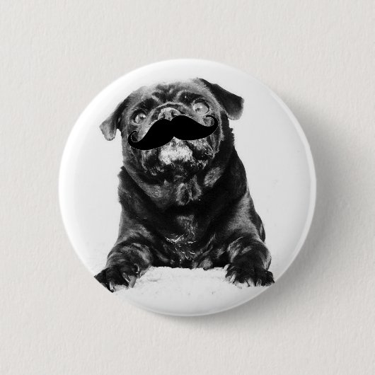 Mustache Pug Ronde Button 5,7 Cm (Voorkant)