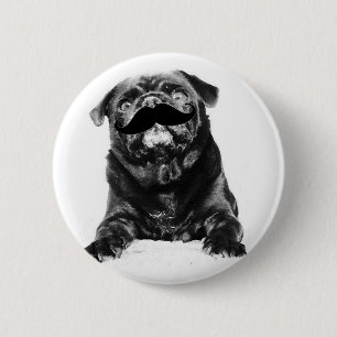 Mustache Pug Ronde Button 5,7 Cm