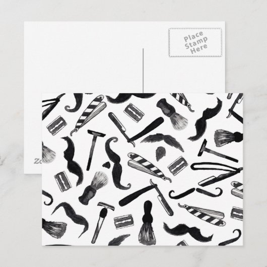 Mustache Razor Scheerapparaat Waterverf Barber Pat Briefkaart (Voorkant / Achterkant)