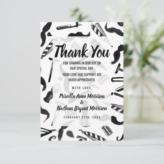 Mustache Razor Shaver Waterverf Barber Pattern Bedankkaart (Staand voorkant)