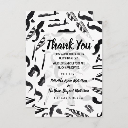 Mustache Razor Shaver Waterverf Barber Pattern Bedankkaart (Voorkant / Achterkant)