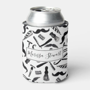 Mustache Razor Shaver Waterverf Barber Pattern Blikjeskoeler