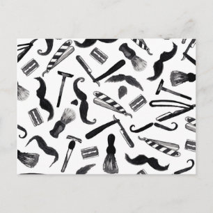 Mustache Razor Shaver Waterverf Barber Pattern Briefkaart