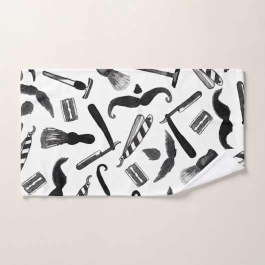 Mustache Razor Shaver Waterverf Barber Pattern Handdoek (Handdoek)