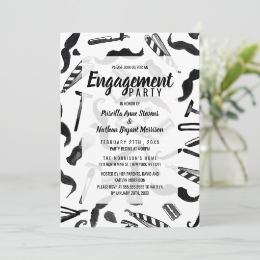 Mustache Razor Shaver Waterverf Barber Pattern Kaart (Staand voorkant)