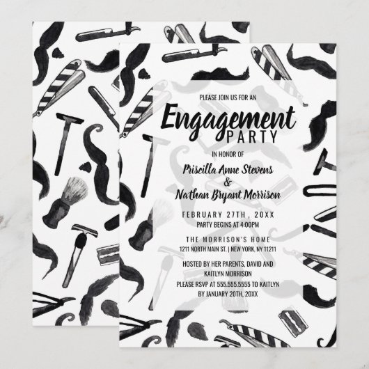 Mustache Razor Shaver Waterverf Barber Pattern Kaart (Voorkant / Achterkant)