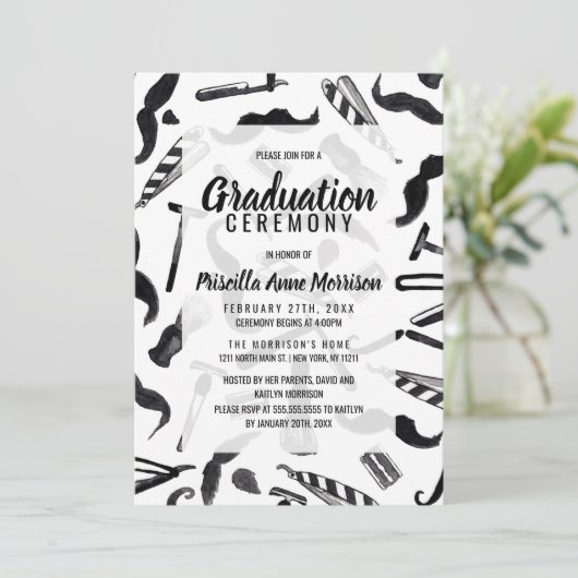 Mustache Razor Shaver Waterverf Barber Pattern Kaart (Staand voorkant)