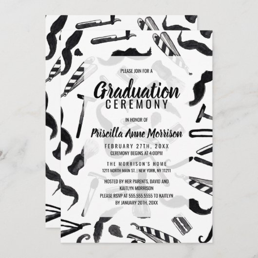 Mustache Razor Shaver Waterverf Barber Pattern Kaart (Voorkant / Achterkant)