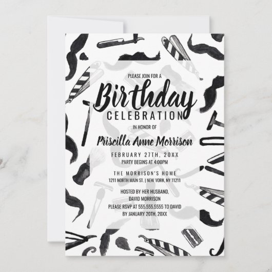 Mustache Razor Shaver Waterverf Barber Pattern Kaart (Voorkant)