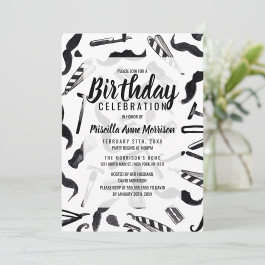 Mustache Razor Shaver Waterverf Barber Pattern Kaart (Staand voorkant)