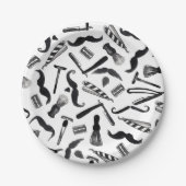 Mustache Razor Shaver Waterverf Barber Pattern Papieren Bordje (Voorkant)