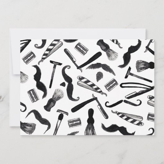 Mustache Razor Shaver Waterverf Barber Pattern Save The Date (Achterkant)