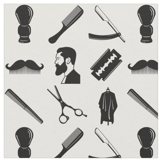 Mustache Razor Shaver Waterverf Barber Pattern  Stof (Close Up)