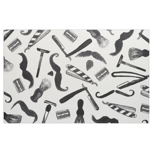 Mustache Razor Shaver Waterverf Barber Pattern Stof (Yard (91,4 cm))