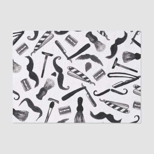 Mustache Razor Shaver Waterverf Barber Pattern Tissuepapier (Voorkant)