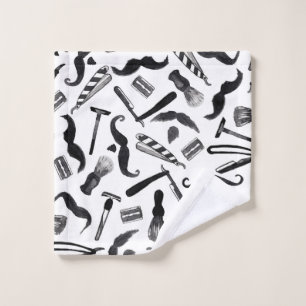 Mustache Razor Shaver Waterverf Barber Pattern Washandje