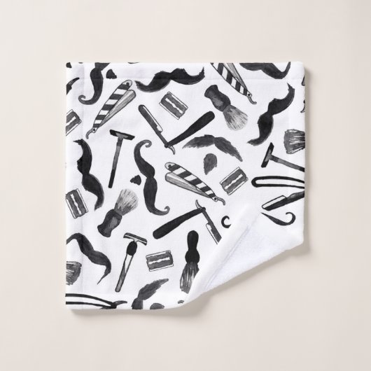 Mustache Razor Shaver Waterverf Barber Pattern Washandje (Wasdoekje)