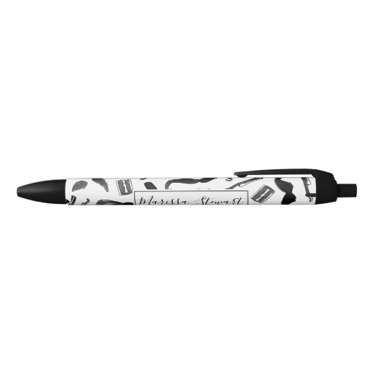 Mustache Razor Shaver Waterverf Barber Pattern Zwarte Inkt Pen (Bovenkant)