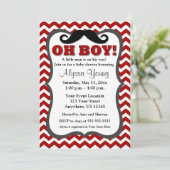 Mustache Red Chevron Baby shower Invite Kaart (Staand voorkant)