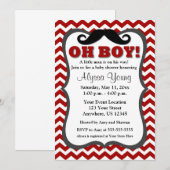 Mustache Red Chevron Baby shower Invite Kaart (Voorkant / Achterkant)