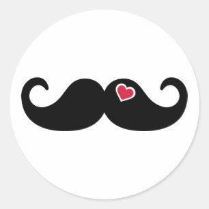 Mustache red hart ronde sticker