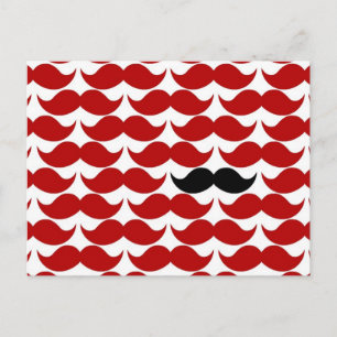 Mustache Red Retro Funky Pattern Briefkaart