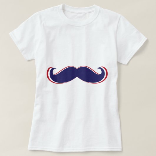 Mustache - Rood, wit en blauw T-shirt (Design voorkant)